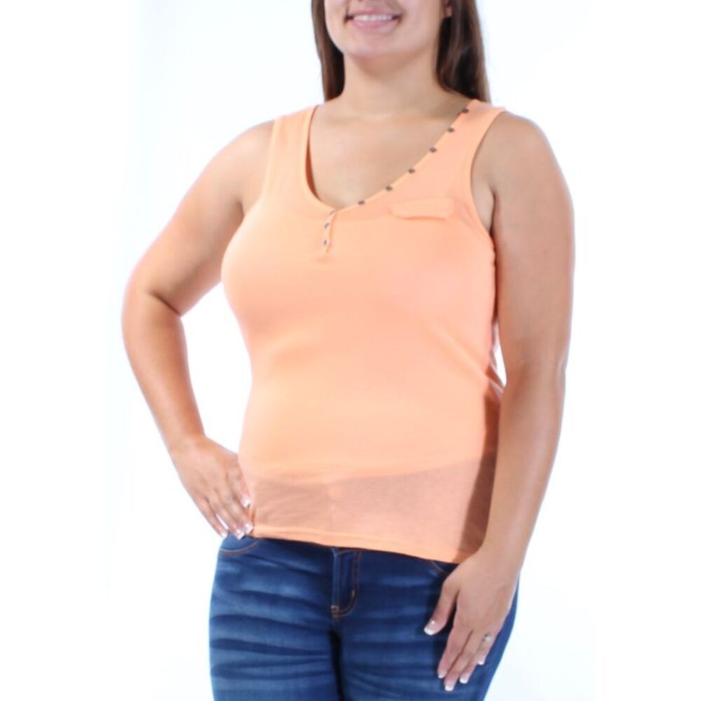 COLOR STORY Womens Orange Sheer Sleeveless Scoop Neck Top Size: L